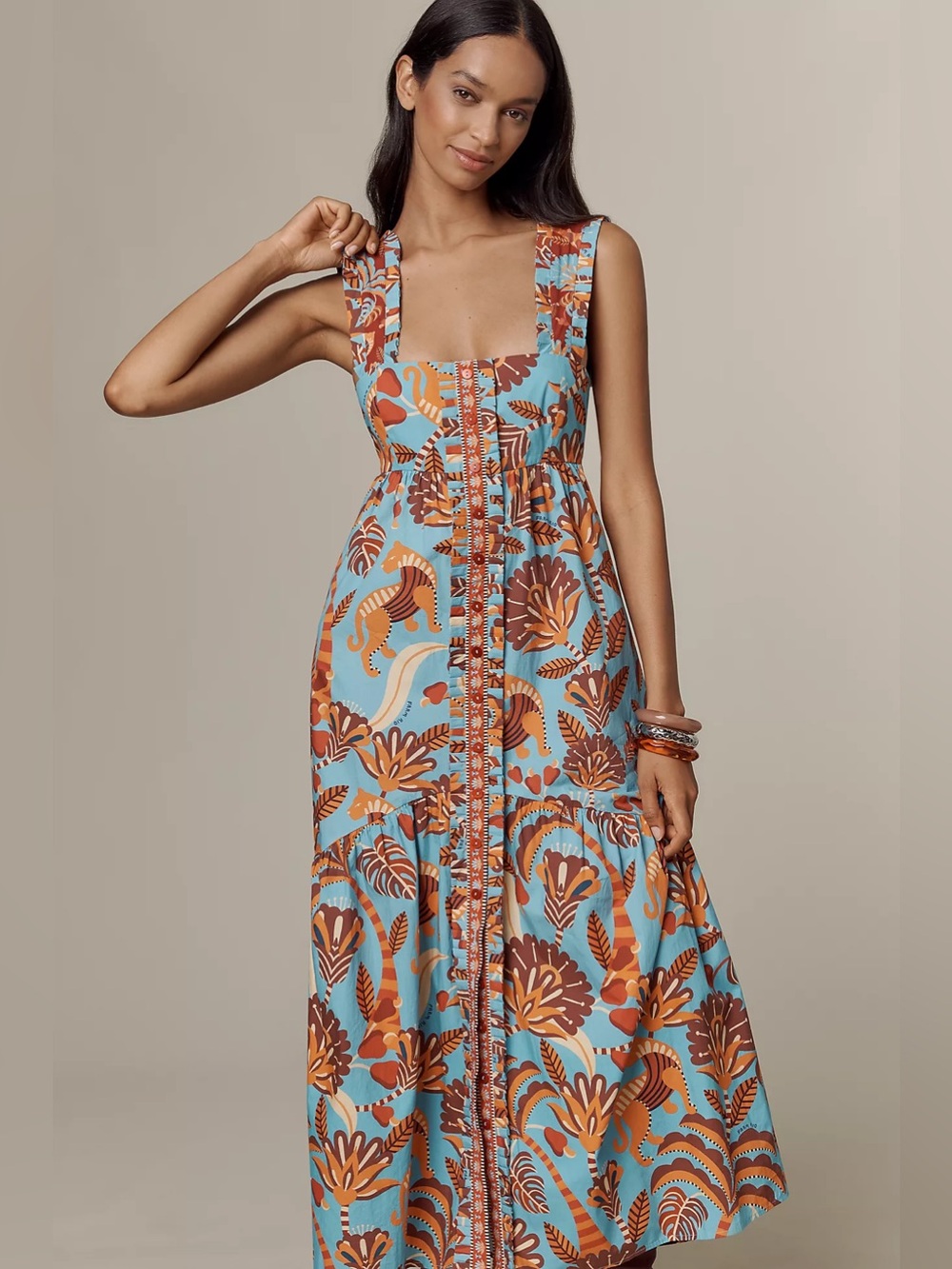 Farm Rio Nature Beauty Square Neck Midi Dress
